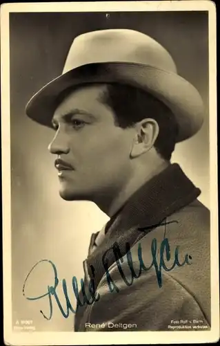 Ak Schauspieler Rene Deltgen, Portrait mit Hut, Ross Verlag A 3106/1, Autogramm