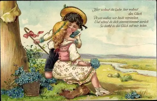 Präge Litho Hier wohnet die Liebe, hier wohnet das Glück, drum wollen wir beide verweilen