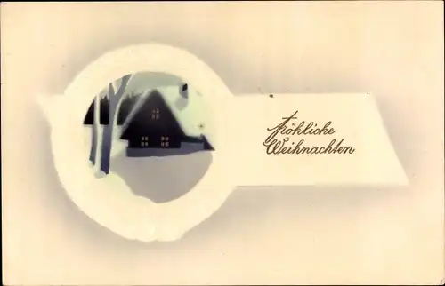 Präge Passepartout Ak Glückwunsch Weihnachten, Schneebedecktes Haus