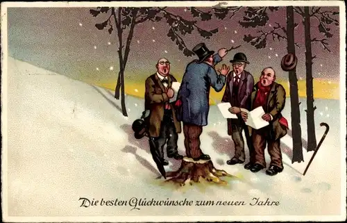 Ak Glückwunsch Neujahr, Sänger in Winterlandschaft
