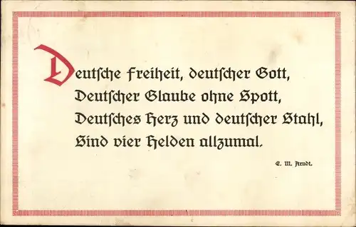 Gedicht Ak E. M. Arndt, Deutsche Freiheit, deutscher Gott, deutscher Glaube ohne Spott