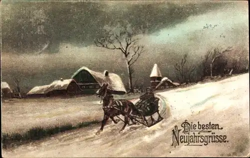 Ak Glückwunsch Neujahr, Schlittengespann, Winterlandschaft