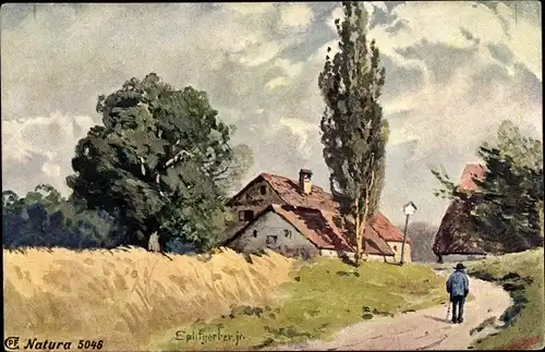 Künstler Ak Splitgerber, Natura 5046, Bauernhof, Weizenfeld