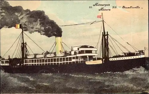 Ak Antwerpen Anvers Flandern, Dampfer SS Bruxellesville, Compagnie Maritime Belge