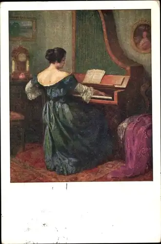 Künstler Ak Schuster, K. M., Schubertklänge, Frau am Klavier