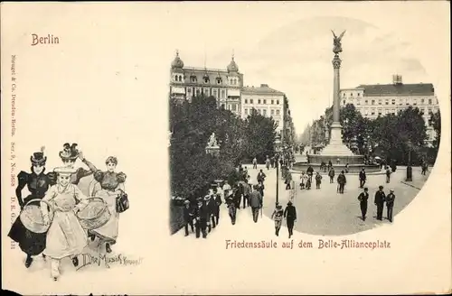 Ak Berlin Kreuzberg, Friedenssäule auf dem Belle Alliance Platz, Passanten