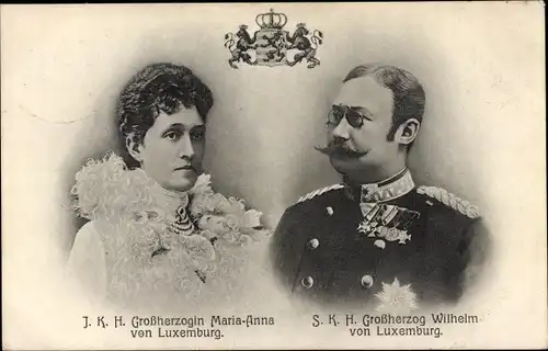 Wappen Ak Großherzogin Maria Anna und Großherzog Wilhelm von Luxemburg