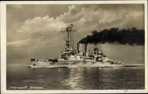 Ak Deutsches Kriegsschiff, Schlesien, Linienschiff