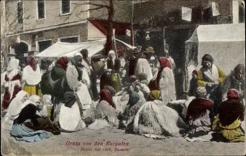 Ak Gruß von den Karpaten, Ruthenische Bauern, Markt