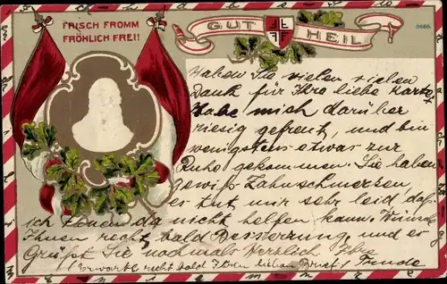 Präge Litho Gut Heil, Turnvater Jahn, Frisch Fromm Förhlich Frei