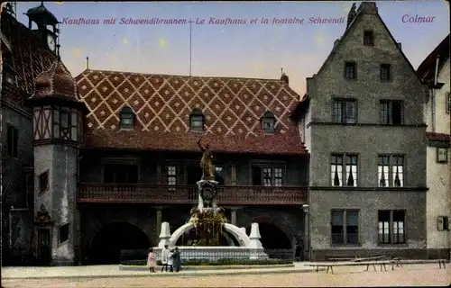 Ak Colmar Kolmar Elsass Haut Rhin, Kaufhaus mit Schwendibrunnen