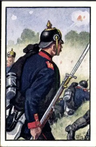 Sammelbild Deutsche Uniformen 1864-1914 Serie 6 Nr. 35 Mgdb. Füsilier-Regt. 36, Füsilier 1870