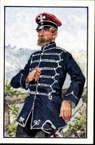 Sammelbild Deutsche Uniformen 1864-1914 Serie 15 Nr. 87 Fahrer d. Landwehr-Husaren 1866