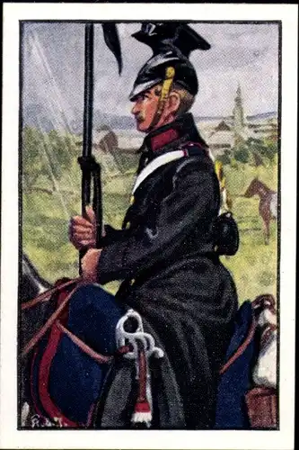 Sammelbild Deutsche Uniformen 1864-1914 Serie 13 Nr. 77 Posensches Ulanen-Regt. Nr. 10, Ulan 1866