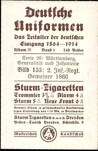 Sammelbild Deutsche Uniformen 1864-1914 Serie 26 Nr. 153, Württemberg, 2. Inf.-Regt., Gemeiner 1866