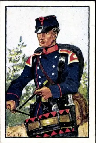 Sammelbild Deutsche Uniformen 1864-1914 Serie 26 Nr. 154, Württemberg, 3. Inf.-Regt., Trommler 1866