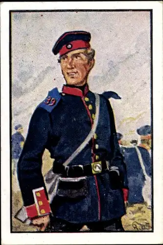 Sammelbild Deutsche Uniformen 1864-1914 Serie 8 Nr. 9 Niederrh. Füsilier-Regt. Nr. 39, Füsilier 1870