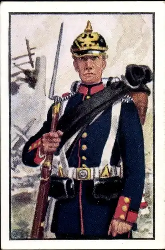 Sammelbild Deutsche Uniformen 1864-1914 Serie 8 Nr. 4, Rhein. Inft.-Regt. Nr. 28, Einj. Freiw. 1870