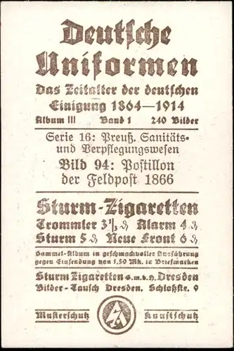 Sammelbild Deutsche Uniformen 1864-1914 Serie 16 Nr. 94, Postillon der Feldpost 1866