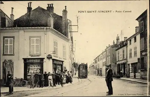 Ak Pont Saint Vincent Meurthe et Moselle, Point Central, Librairie, Pharmacie