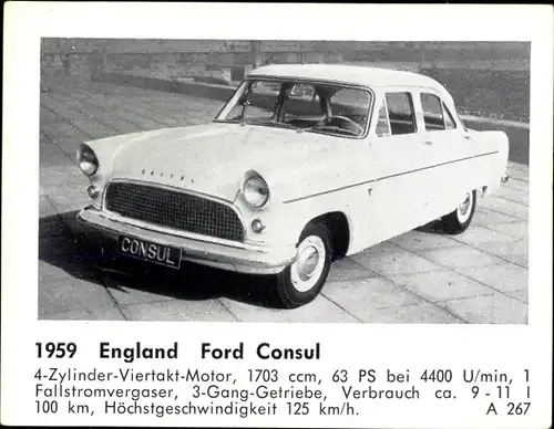 Sammelbild Das Kraftfahrzeug, England Ford Consul, Baujahr 1959