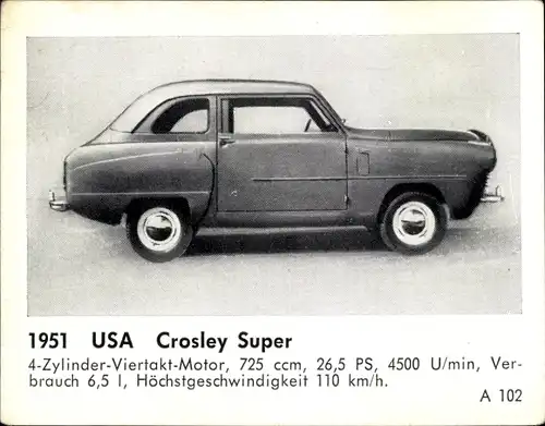 Sammelbild Das Kraftfahrzeug, USA Crosley Super, Baujahr 1951