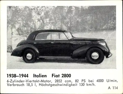 Sammelbild Das Kraftfahrzeug, Italien Fiat 2800, Baujahr 1938-1944