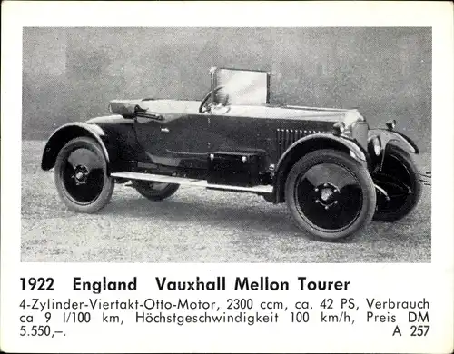 Sammelbild Das Kraftfahrzeug, England Vauxhall Mellon Tourer, Baujahr 1922