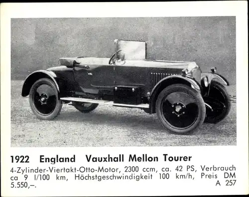 Sammelbild Das Kraftfahrzeug, England Vauxhall Mellon Tourer, Baujahr 1922