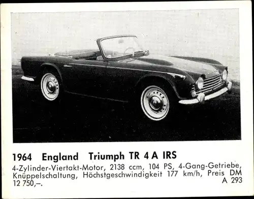 Sammelbild Das Kraftfahrzeug, England Triumph TR 4A IRS, Baujahr 1964