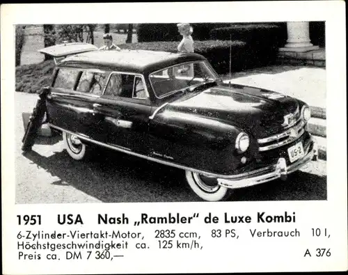 Sammelbild Das Kraftfahrzeug, USA Nash Rambler de Luxe Kombi, Baujahr 1951