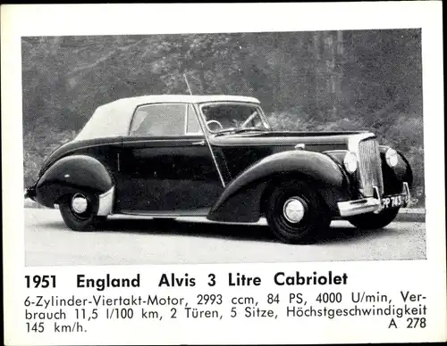 Sammelbild Das Kraftfahrzeug, England Alvis 3 Litre Cabriolet, Baujahr 1951