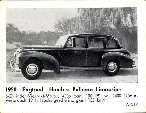 Sammelbild Das Kraftfahrzeug, England Humber Pullman Limousine, Baujahr 1950