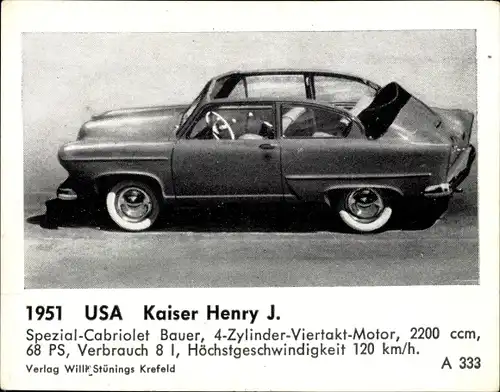 Sammelbild Das Kraftfahrzeug, USA Kaiser Henry J., Baujahr 1950