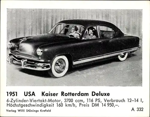 Sammelbild Das Kraftfahrzeug, USA Kaiser Rotterdam Deluxe, Baujahr 1951