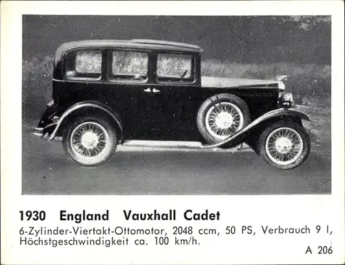 Sammelbild Das Kraftfahrzeug, England Vauxhall Cadet, Baujahr 1930