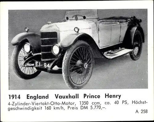 Sammelbild Das Kraftfahrzeug, England Vauxhall Prince Henry, Baujahr 1914