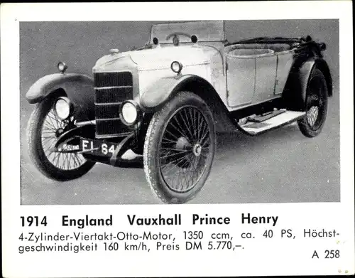 Sammelbild Das Kraftfahrzeug, England Vauxhall Prince Henry, Baujahr 1914