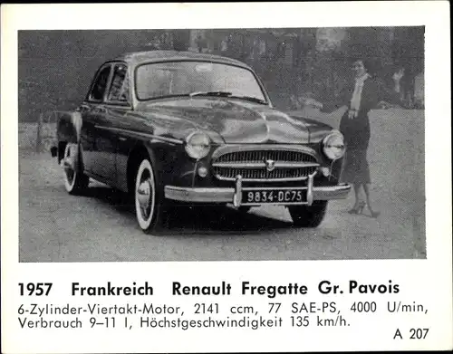 Sammelbild Das Kraftfahrzeug, Frankreich Renault Fregatte Gr. Pavois, Baujahr 1957