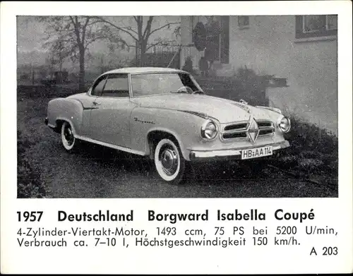 Sammelbild Das Kraftfahrzeug, Deutschland Borgward Isabella Coupe, Baujahr 1957