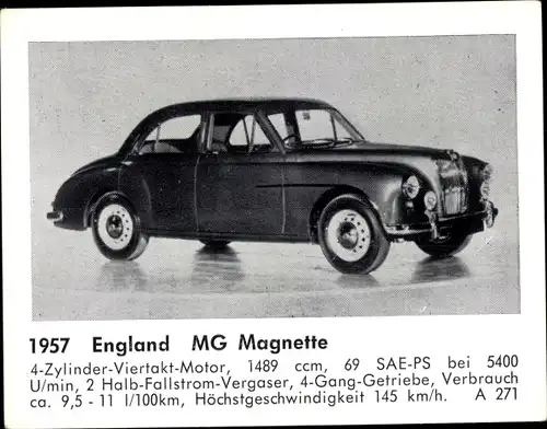 Sammelbild Das Kraftfahrzeug, England MG Magnette, Baujahr 1957