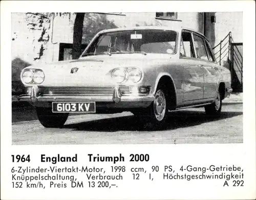 Sammelbild Das Kraftfahrzeug, England Triumph 2000, Baujahr 1964
