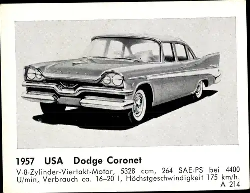 Sammelbild Das Kraftfahrzeug, USA Dodge Coronet, Baujahr 1957