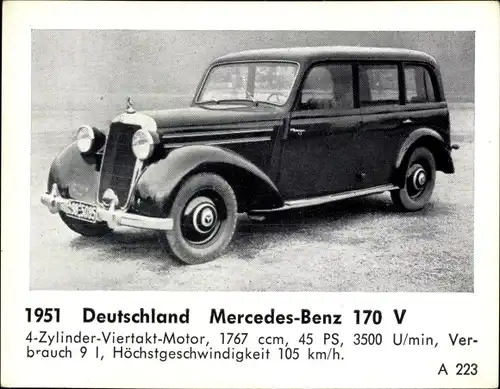 Sammelbild Das Kraftfahrzeug, Deutschland Mercedes Benz 170 V, Baujahr 1951