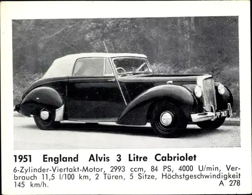 Sammelbild Das Kraftfahrzeug, England Alvis 3 Litre Cabriolet, Baujahr 1951