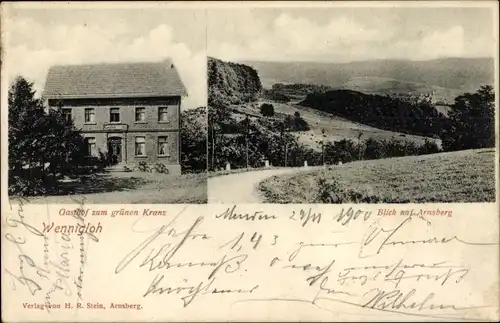 Ak Wennigloh Arnsberg im Sauerland Westfalen, Gasthof zum grünen Kranz, Panorama