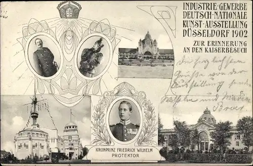 Ak Düsseldorf, Gewerbeausstellung 1902, Kaiserbesuch, Kaiserpaar, Kronprinz Friedrich Wilhelm