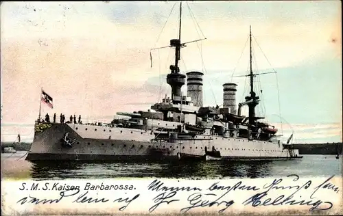 Ak Deutsches Kriegsschiff, SMS Kaiser Barbarossa, Kaiserliche Marine