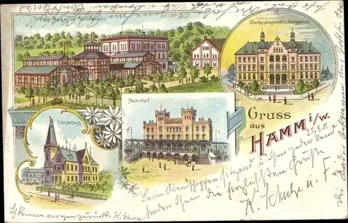 Litho Hamm in Westfalen, Ständehaus, Oberlandesgericht, Amtsgericht, Bahnhof, Bad Hamm