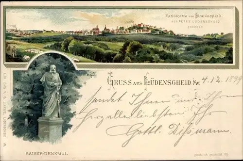 Litho Lüdenscheid im Märkischen Kreis, Panorama, Kaiserdenkmal